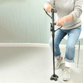Walking Stick - Height Adjustable Foldable Mobility Aid Cane with 2 Cushioned Handles, Built-In LED Torch & Non-Slip Rubber Base