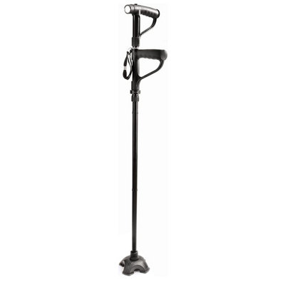 Walking Stick - Height Adjustable Foldable Mobility Aid Cane with 2 Cushioned Handles, Built-In LED Torch & Non-Slip Rubber Base