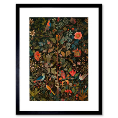 Wall Art Print Birds on Blooming Trees in Spring Modern Folk Artwork ...
