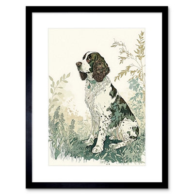Wall Art Print English Springer Spaniel Dog in Field Modern Pastel ...