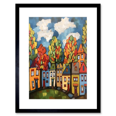 Cityscape With Trees In Autumn Contemporary Folk Art Painting Artwork Framed Print Wall Art 9x7 Inch A144b6d0 32a7 4fde B618 8363bb6490cb.c81b8a83267e8a67be1590af659785d5