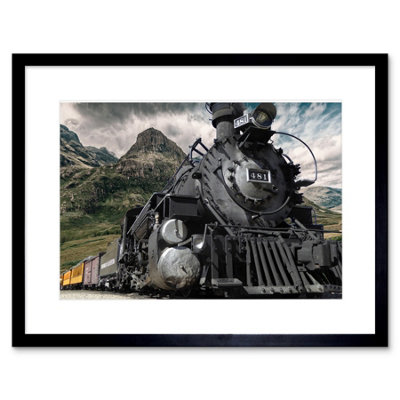 Wall Art Print Old Steam Train Engine Mountains Framed 9X7 Inch