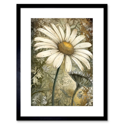 Wall Art Print Pastel Watercolour Daisy Flower Bloom Artwork Framed 9X7 ...