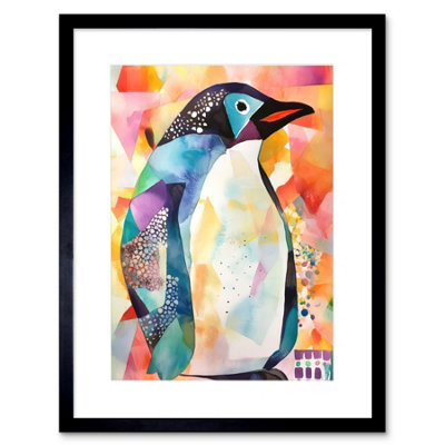 Wall Art Print Polygon Colour Penguin Folk Artwork Framed 9X7 Inch