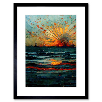 Wall Art Print Seascape Sunset Port City Waves Horizon Artwork Framed ...