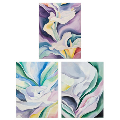 Wall Art Print Set of 3 Abstract Flowers Pastel Colour Floral Wall Art
