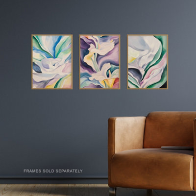 Wall Art Print Set of 3 Abstract Flowers Pastel Colour Floral Wall Art
