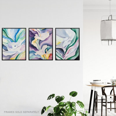 Wall Art Print Set of 3 Abstract Flowers Pastel Colour Floral Wall Art