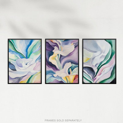 Wall Art Print Set of 3 Abstract Flowers Pastel Colour Floral Wall Art