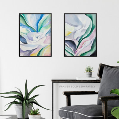 Wall Art Print Set of 3 Abstract Flowers Pastel Colour Floral Wall Art