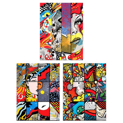 Wall Art Print Set of 3 Abstract Pop Artwork Woman Face Comic Book ...