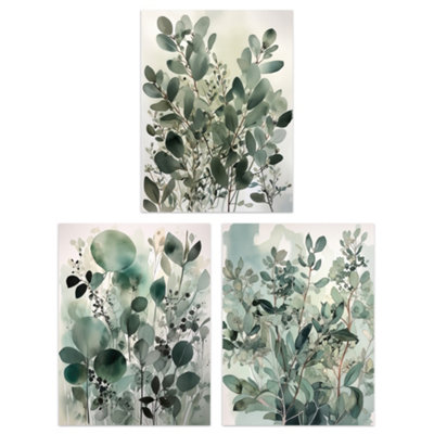 Wall Art Print Set of 3 Botanical Plants Sage Green Watercolour ...