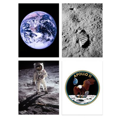 Wall Art Print Set of 4 NASA Earth from Space Apollo 11 Moon Landing ...