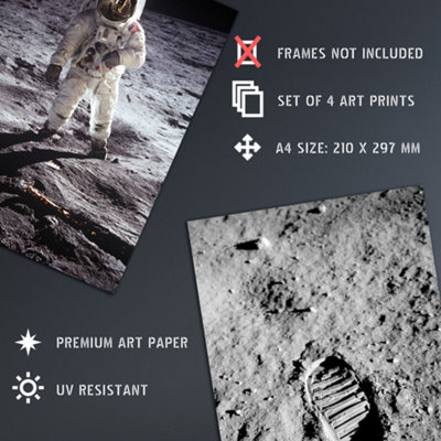 Wall Art Print Set of 4 NASA Earth from Space Apollo 11 Moon Landing ...