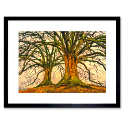 Wall Art Print Twin Trees Painting Art Black Framed 9x7 inch