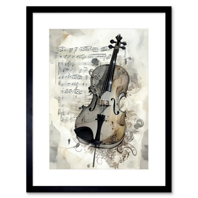 Wall Art Print Violin Instrument and Sheet Music Modern Monochrome ...