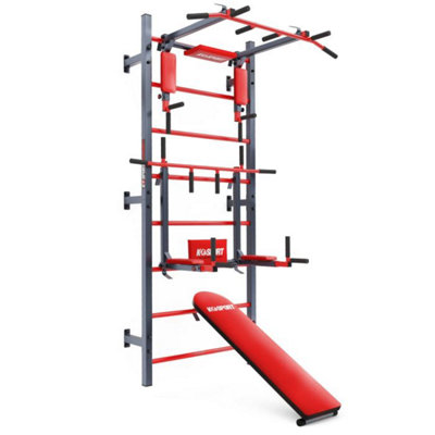 Wall Bars Set With Pull Up Dip Bar and Sit Up Bench K-SPORT