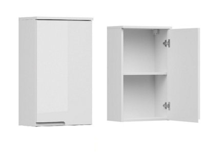 Wall Bathroom Cabinet Storage Unit 1 Door Cupboard Handleless White Gloss Spice
