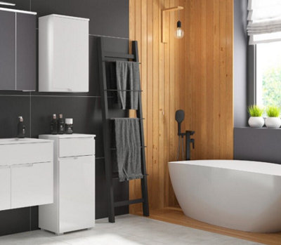 Wall Bathroom Cabinet Storage Unit Slim Single Door Cupboard Handleless ...