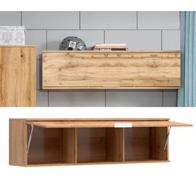 Wall Cabinet Unit Storage Bedroom Living Room Oak Effect 135cm Lift Up Modern Shelf Zele