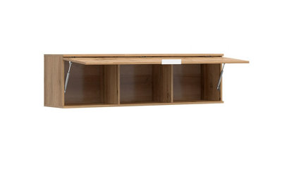 Wall Cabinet Unit Storage Bedroom Living Room Oak Effect 135cm Lift Up Modern Shelf Zele