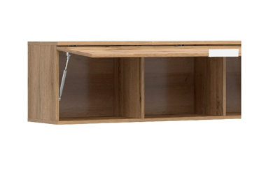 Wall Cabinet Unit Storage Bedroom Living Room Oak Effect 135cm Lift Up Modern Shelf Zele