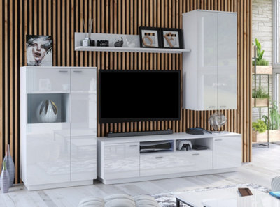 Wall Cabinet Unit White Gloss Storage Modern Bedroom Living Room Cupboard Sol