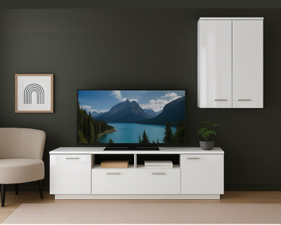 Wall Cabinet Unit White Gloss Storage Modern Bedroom Living Room Cupboard Sol