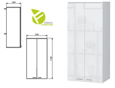 Wall Cabinet Unit White Gloss Storage Modern Bedroom Living Room Cupboard Sol