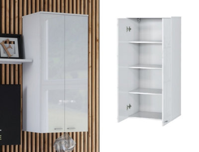 Wall Cabinet Unit White Gloss Storage Modern Bedroom Living Room Cupboard Sol