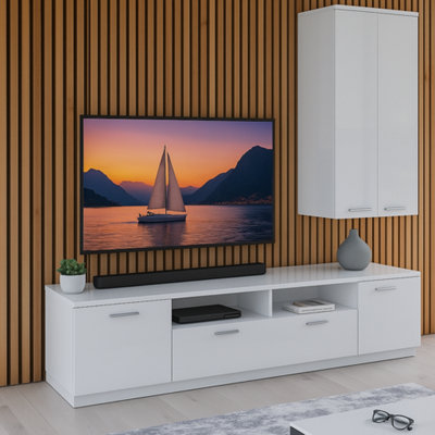 Wall Cabinet Unit White Gloss Storage Modern Bedroom Living Room Cupboard Sol