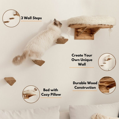 Wall Cat Bed With Set Of 3 Triangular Sisal Rope Cat Steps and Extra ...