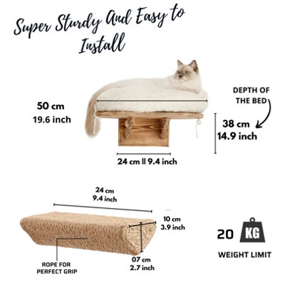 Wall Cat Bed With Set Of 3 Triangular Sisal Rope Cat Steps and Extra ...