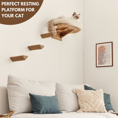 Wall Cat Bed With Set Of 3 Triangular Sisal Rope Cat Steps and Extra ...