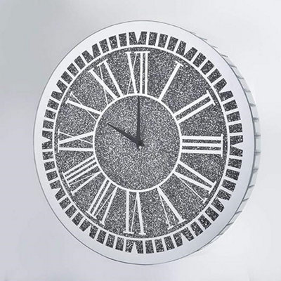 Wall Clock Round Silent Luxury Crushed Loose Diamond Mirrored