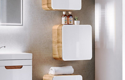 Wall Cube Unit Cupboard Cabinet Floating Bathroom Storage White Gloss ...