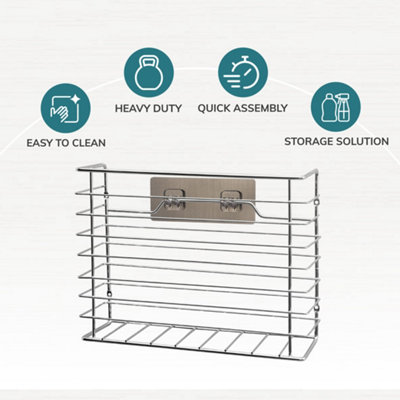 Wall Cupboard Mounted Adhesive Kitchen Storage Basket - Chrome Plated