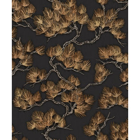 Wall Fabric Oriental Pine Black/Copper Wallpaper