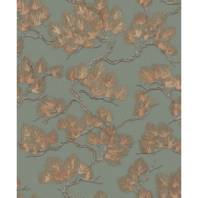 Wall Fabric Oriental Pine Sage/Copper Wallpaper
