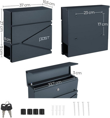 Wall-Fixed Post Box, Includes Keys and Newspaper Holder, Modern Look ...