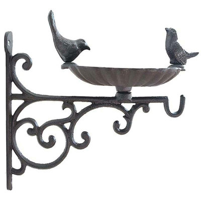 Wall Hanging Bird Bath Feeder Cast Iron Robin Decorative Birds Outdoor