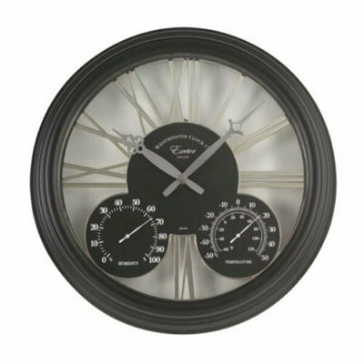 Wall Hanging Black Clock with Thermometer and Hygrometer