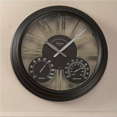 Wall Hanging Black Clock with Thermometer and Hygrometer - 3