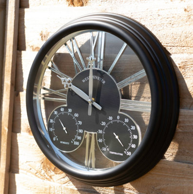 Wall Hanging Black Clock with Thermometer and Hygrometer - 4