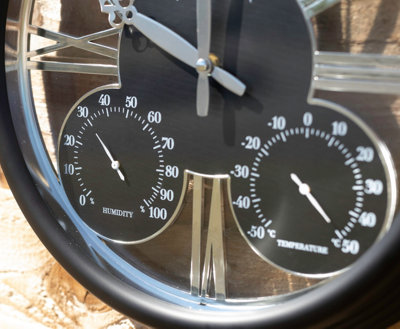 Wall Hanging Black Clock with Thermometer and Hygrometer - 5