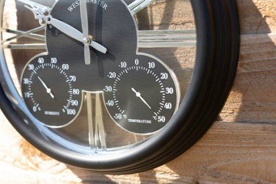 Wall Hanging Black Clock with Thermometer and Hygrometer - 7