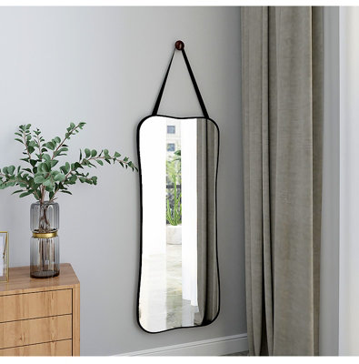 Wall Hanging Rectangular Framed Full Length Mirror with Adjustable Strap 30 x 80 cm