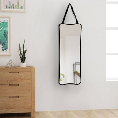 Wall Hanging Rectangular Framed Full Length Mirror with Adjustable Strap 30 x 80 cm