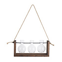 Wall Hanging Wooden Plant Propagation Station with 3 Bulbs glass Vase
