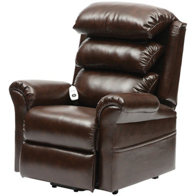 Wall Hugging Rise and Recline Lounge Chair - Wipe Clean PU Leather - Chestnut